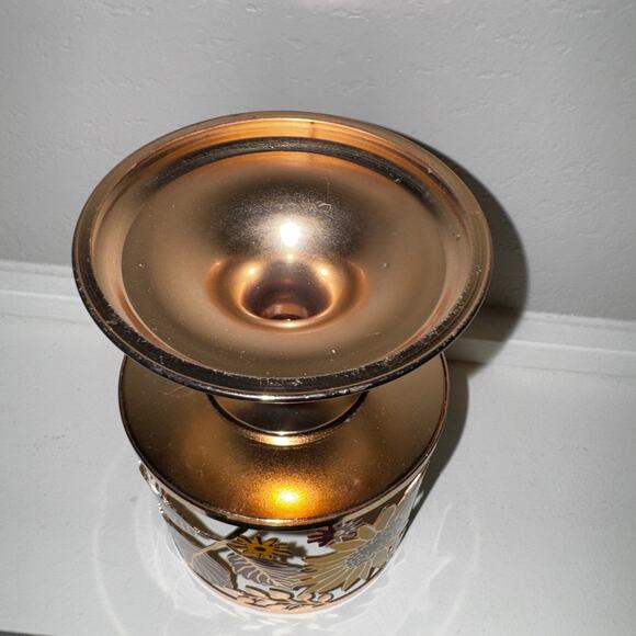 Fall Sunflower Candle Pedestal — Bronze Metal Holder with Red & Gold Leaves - Picture 5 of 6